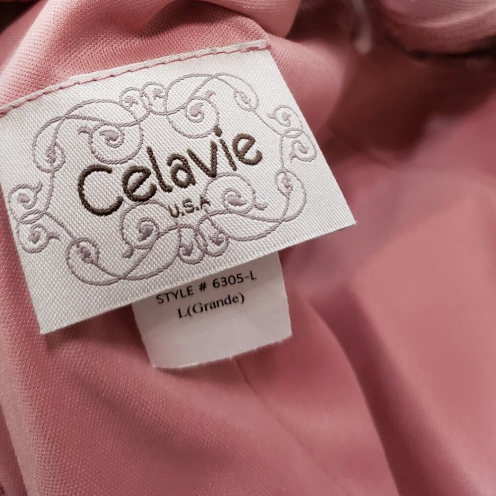 Celavie Long Bodice Lace & Chiffon Gown With SequinWith Rhinestone Mauve Large - Picture 5 of 16